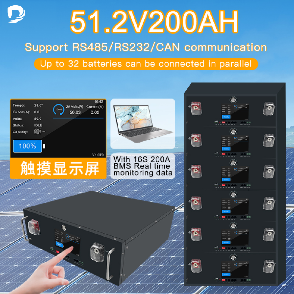 48V 200AH Touchscreen Rack Mount System Rechargeable Solar Inverter Battery Energy Storage